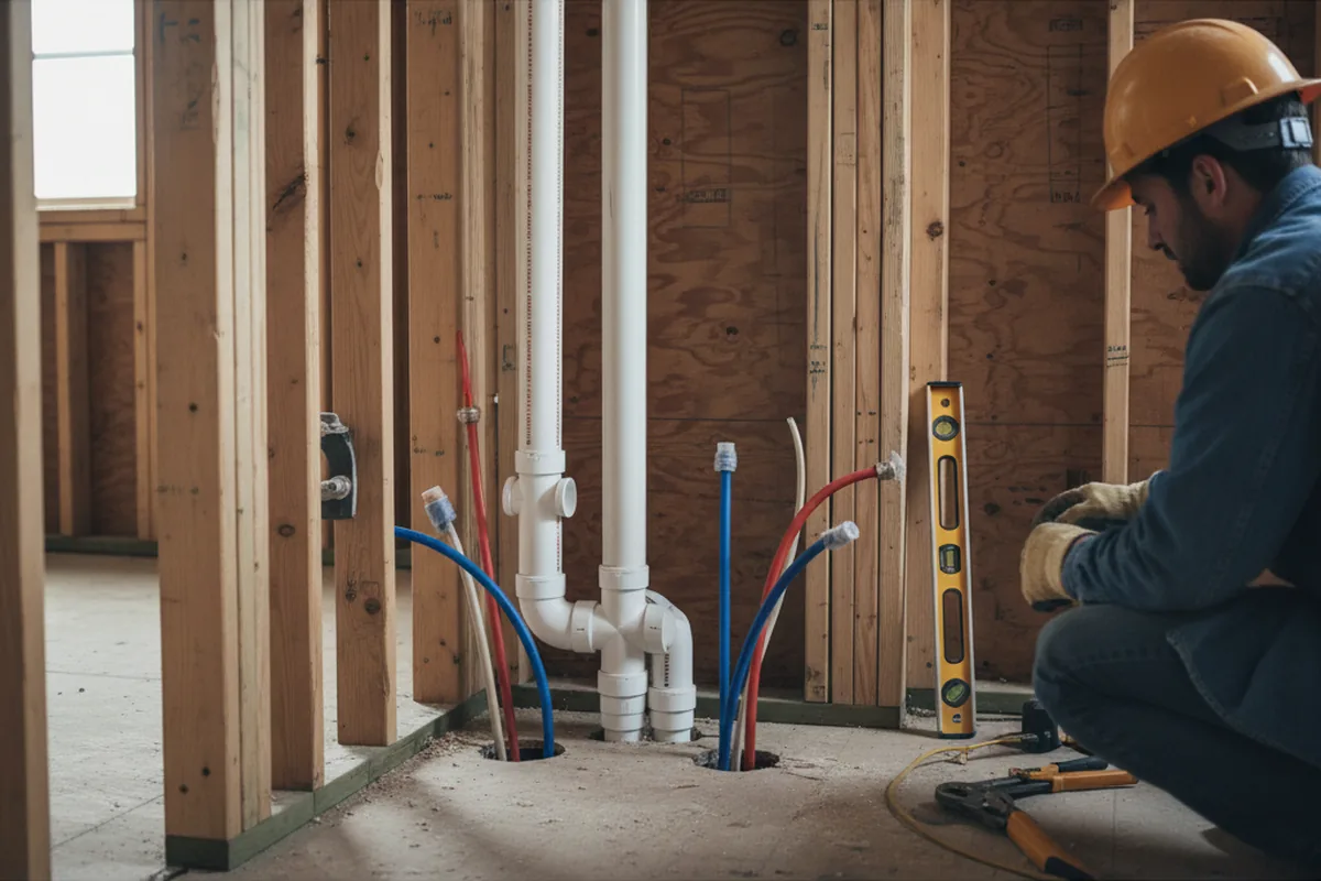 Drain and supply rough-in during Sump Pump Repair in Bellevue